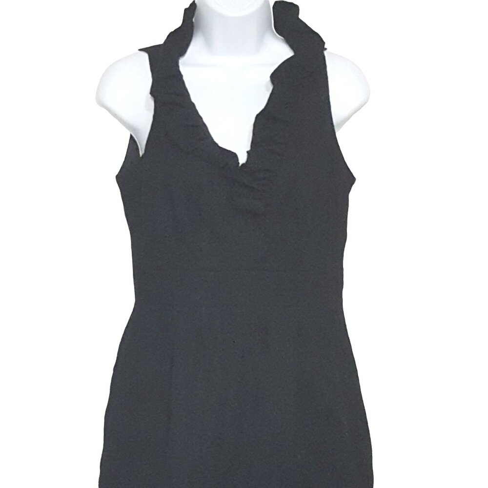Danny Nicole Dress Size 6 Textured Sleeveless Black Ruffle Neck Knee Cotton Vint